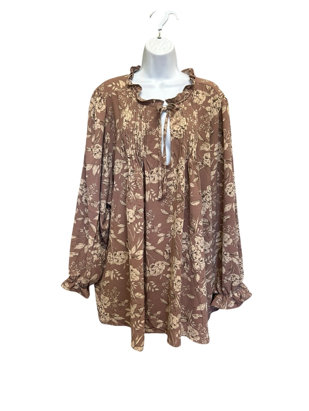 Torrid Plus Size Floral Pintuck Peasant Baby Doll Blouse Brown Plus Size 4